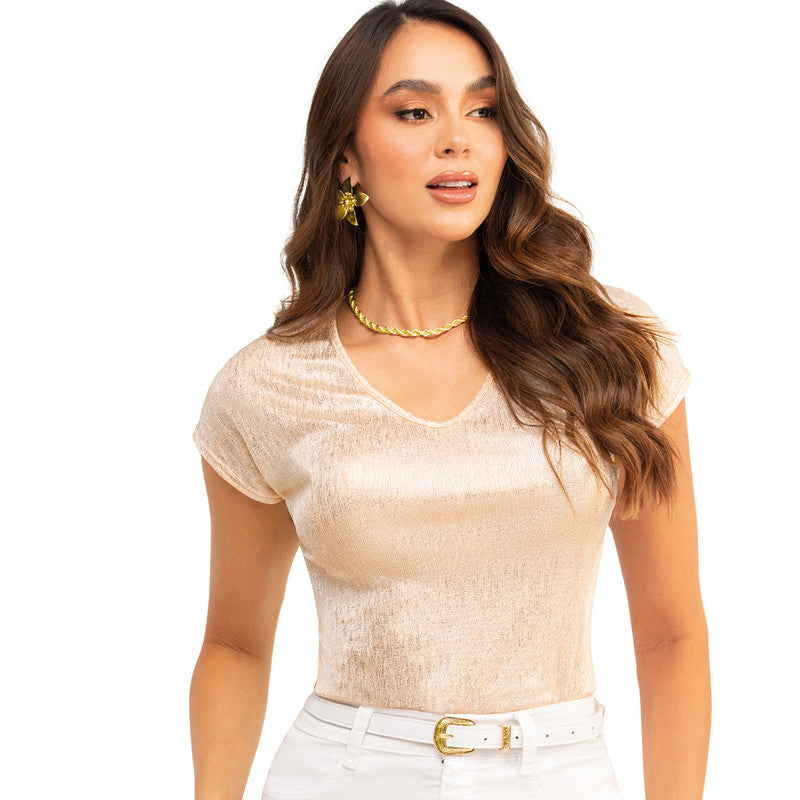 Blusa en Poliéster Spandex con Lurex Silueta Semiajustada