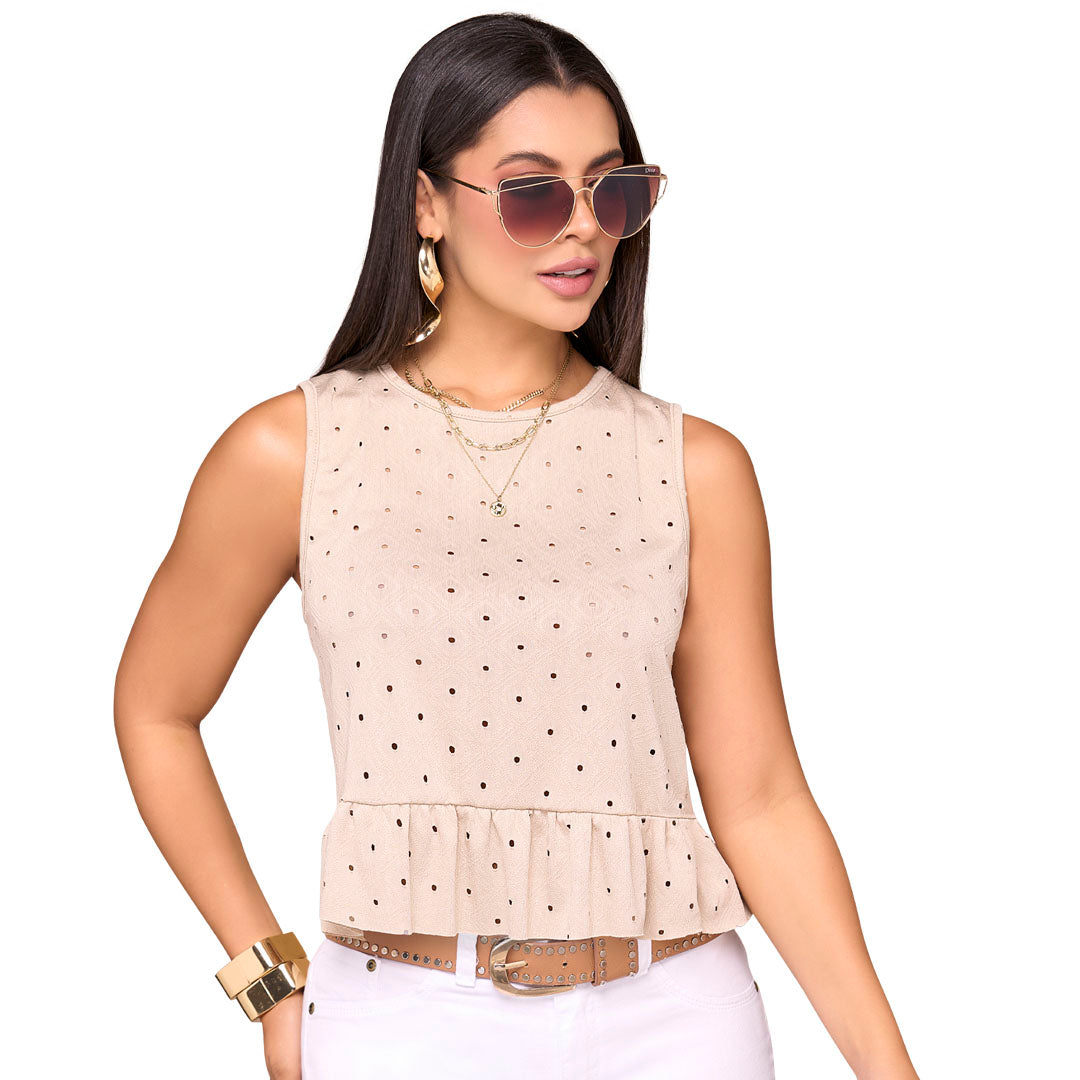 Blusa en ojalillo- caqui