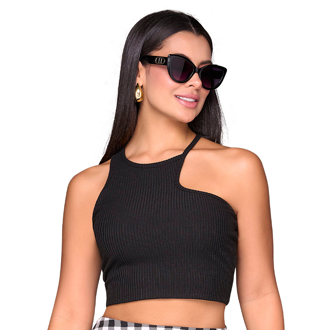 Crop tob en rib - negro