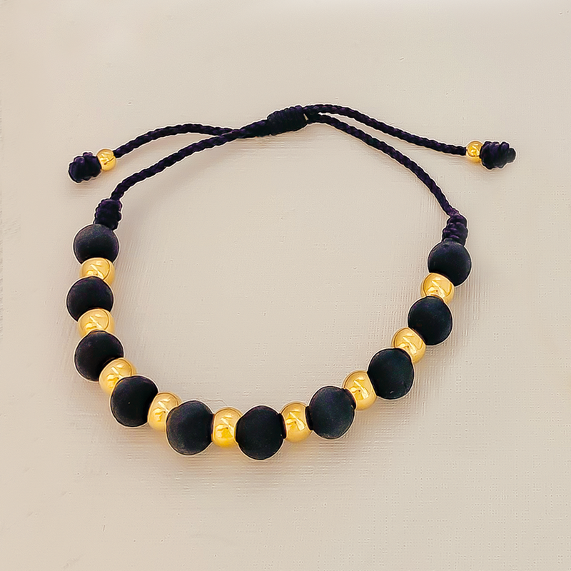 Set Pulseras Baño Oro, Negro