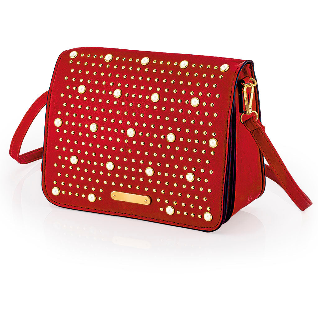 BOLSO MATERIAL TIPO CUERO-ROJO