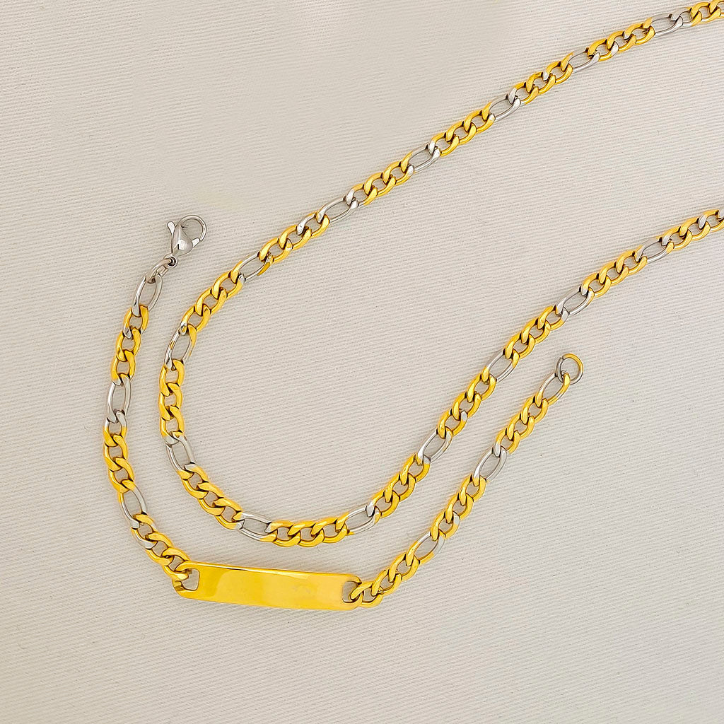CADENA+PULSERA EN ACERO- DOS TONOS