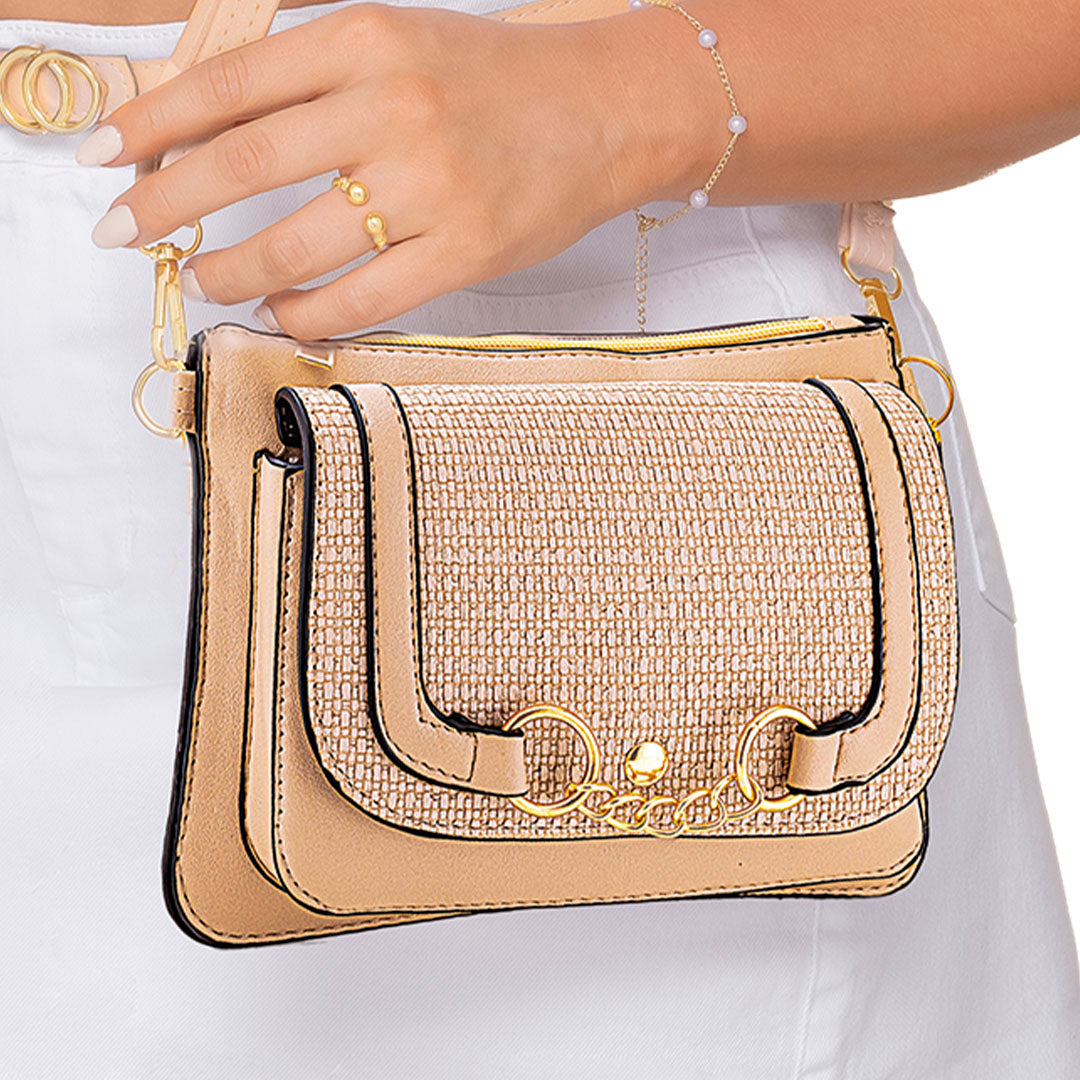 Bolso riñonera material tipo cuero - palo de rosa
