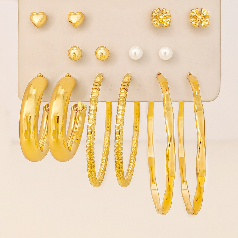 Set X 7 Aretes En Baño Dorado