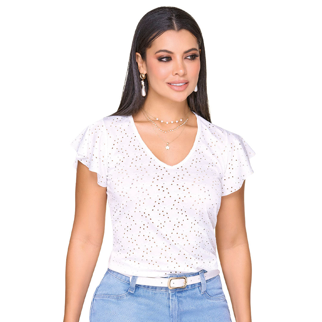 BLUSA EN OJALILLO, SILUETA SEMIAJUSTADA