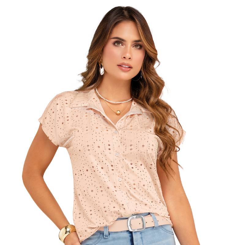 Camisa En Ojalillo Tejido De Punto