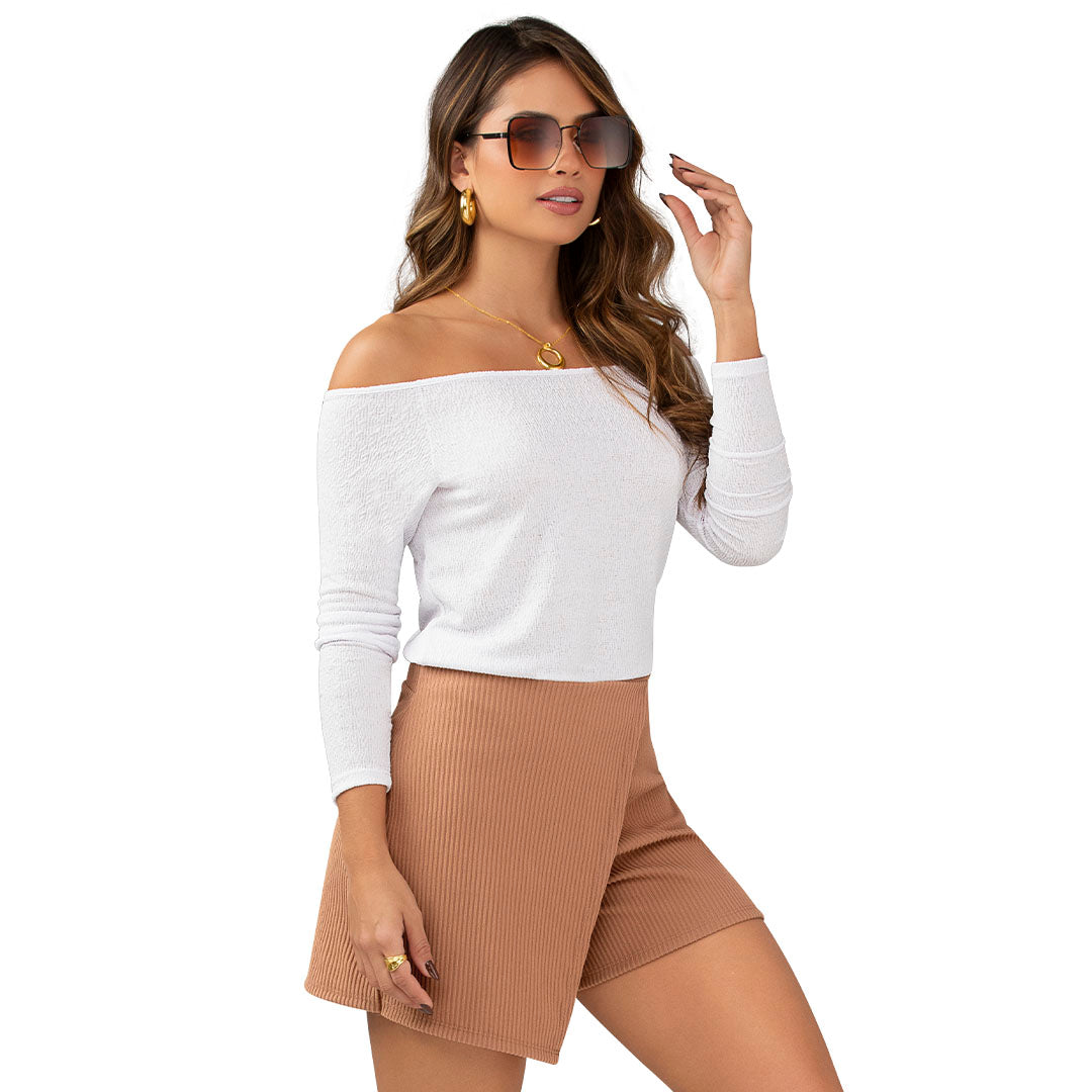 BLUSA EN TEJIDO DE PUNTO CON TEXTURA, SILUETA SEMIAJUSTADA