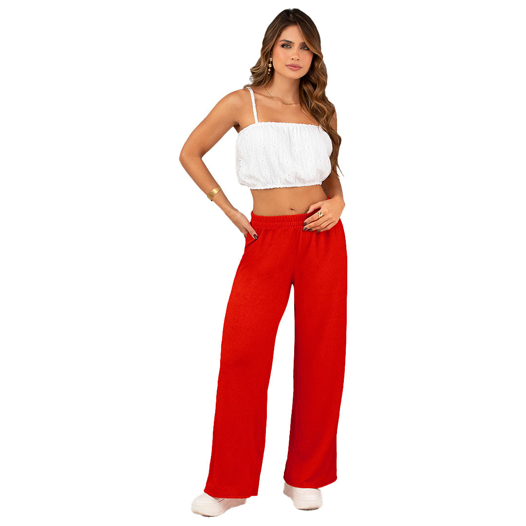 PANTALON EN TEJIDO DE PUNTO CON TEXTURA, SILUETA SEMIAJUSTADA