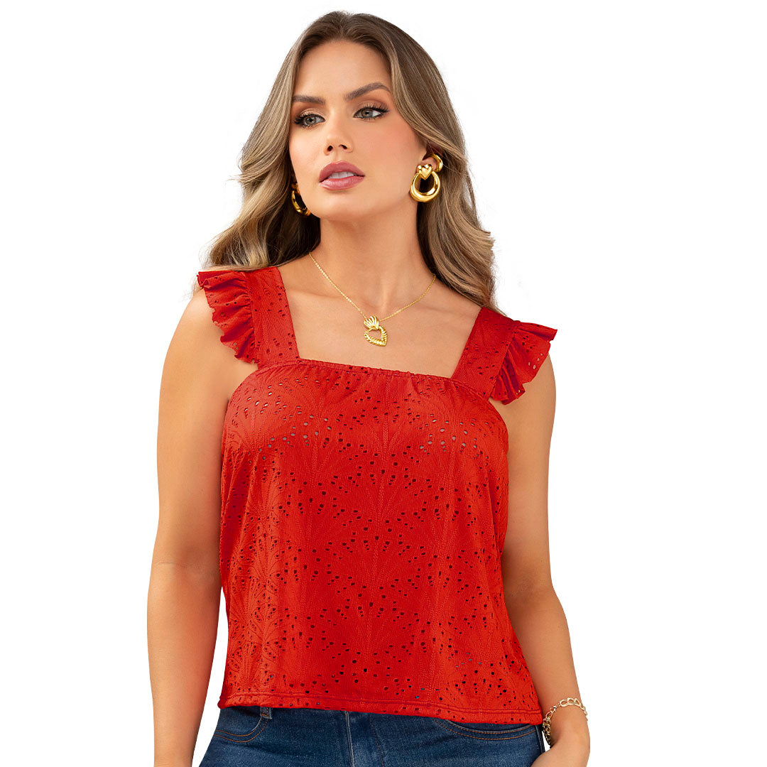 BLUSA EN OJALILLO, SILUETA SEMIAJUSTADA
