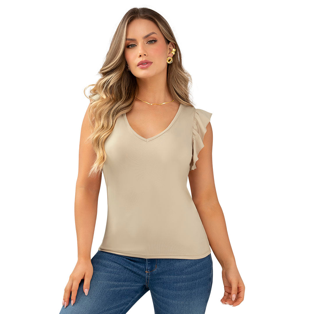 BLUSA EN POLIESTER SPANDEX, SILUETA SEMIAJUSTADA