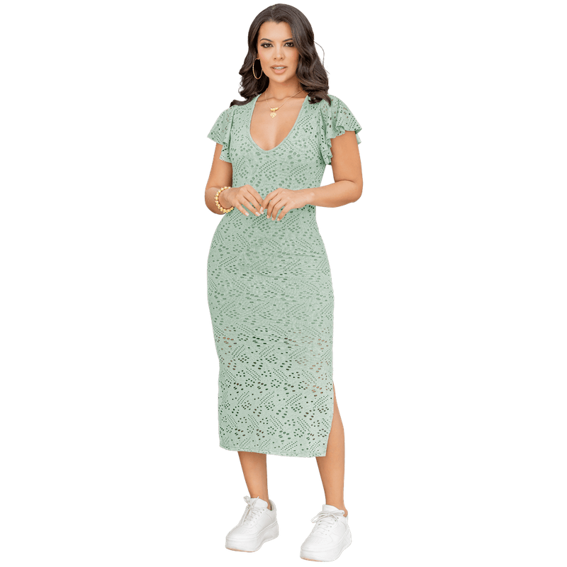 Vestido En Ojalillo Tejido De Punto
