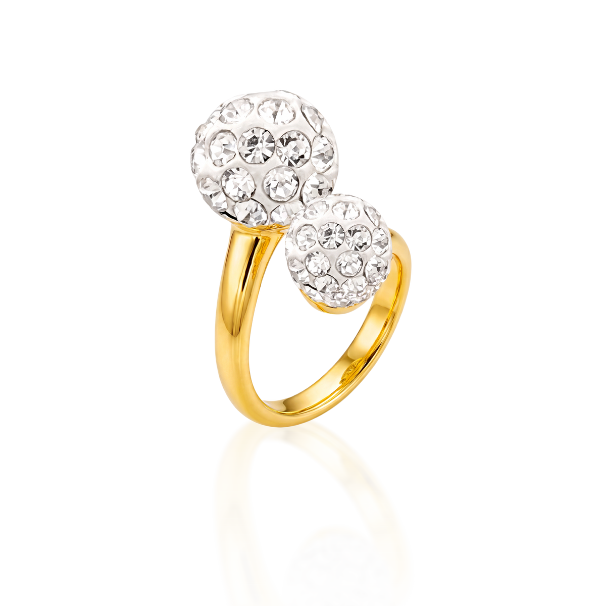 Anillo Dorado Bolas de Cristal