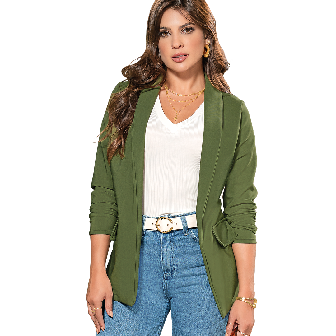 Blazer poliester spandex, semiajustada verde militar