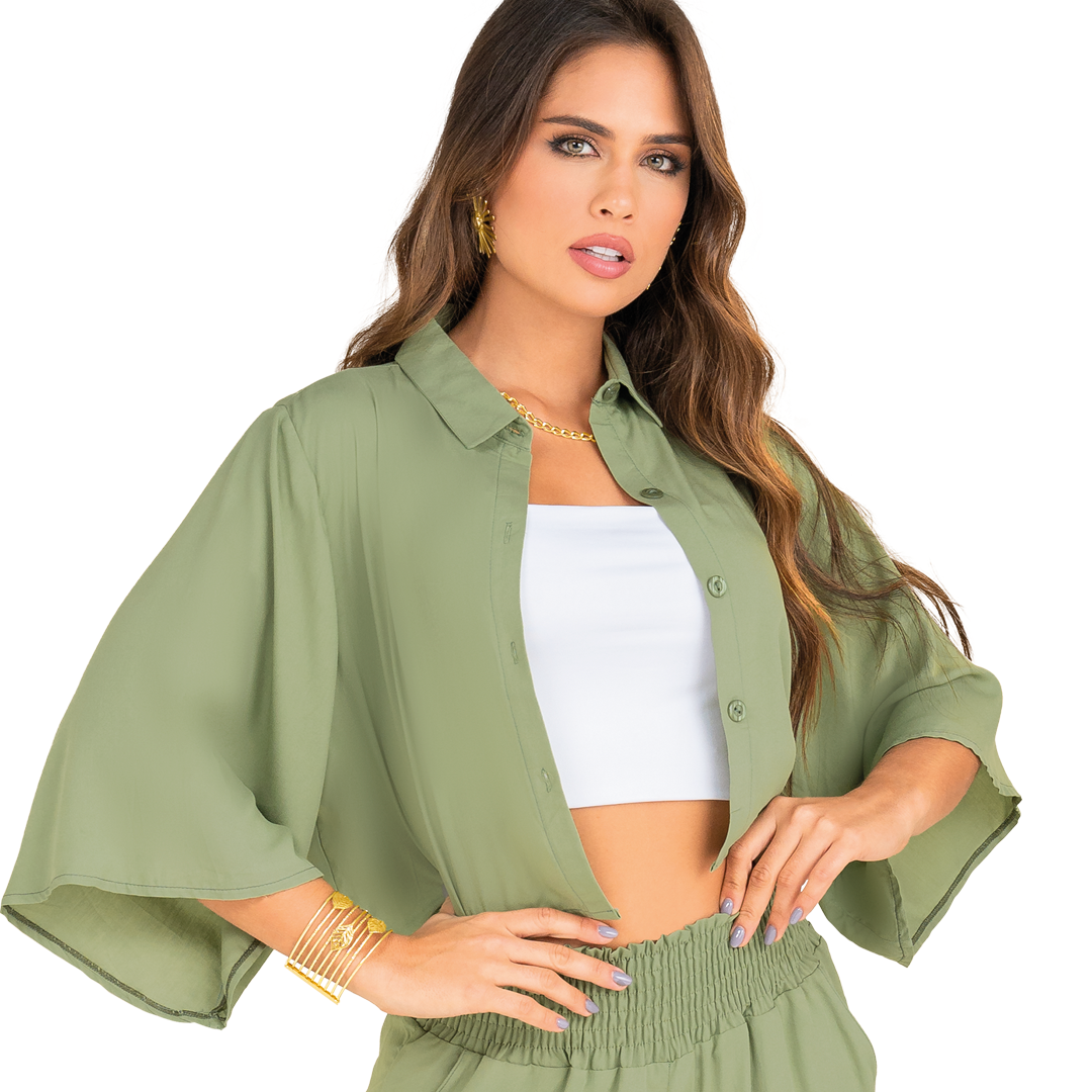 Camisa chalis, semiajustada verde