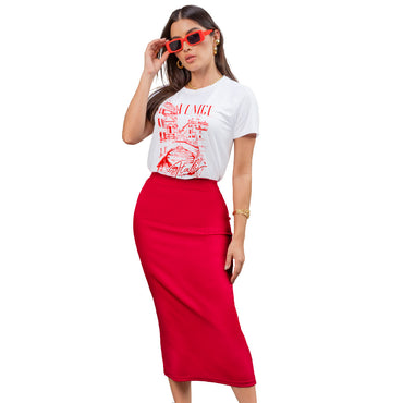 Falda En Rib, Silueta Ajustada
