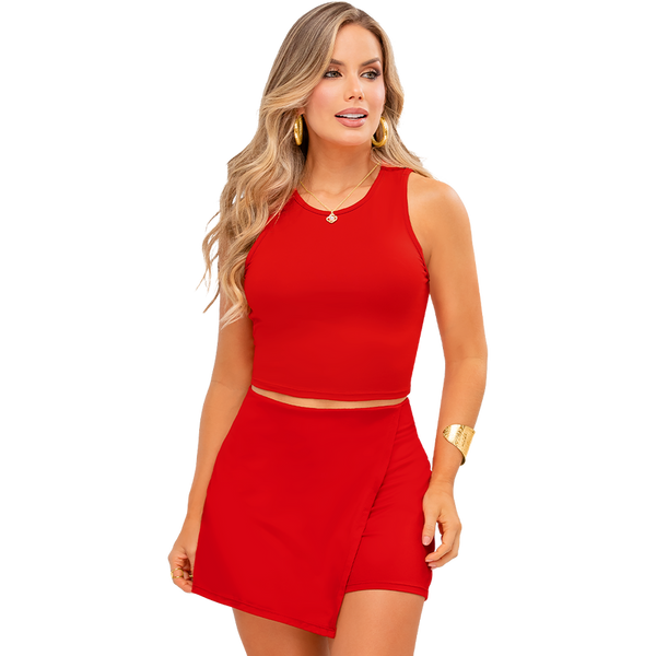 Setx2 Crop Top y Falda Short en Poliester Spandex