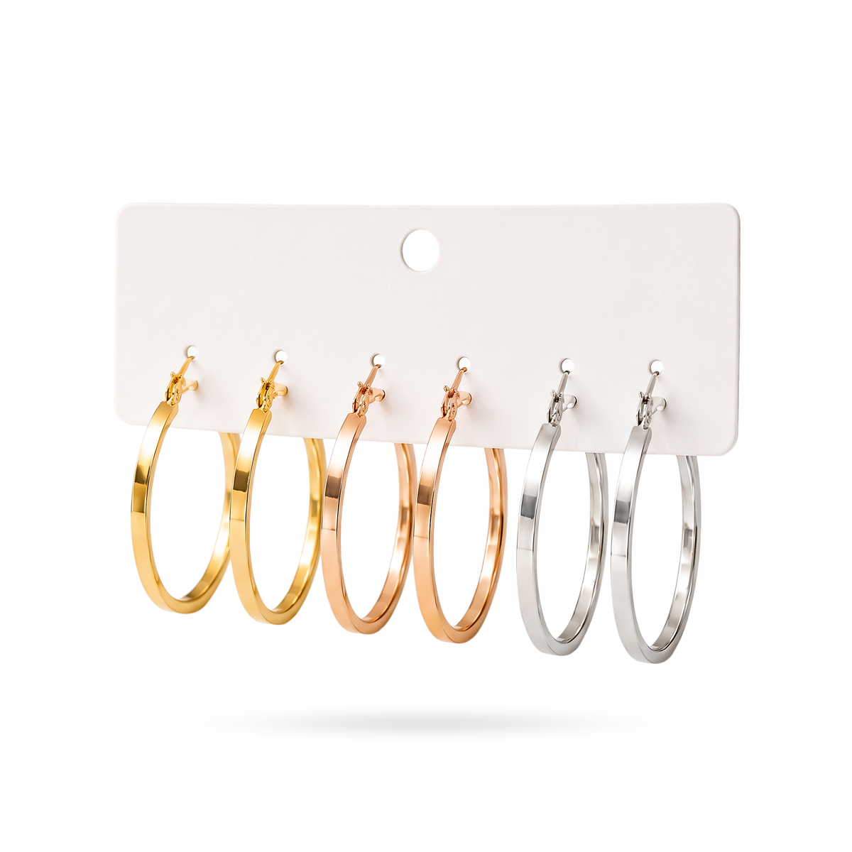 Set X3 Pares de Candongas Planas Dorada, Oro Rosa y Plateada