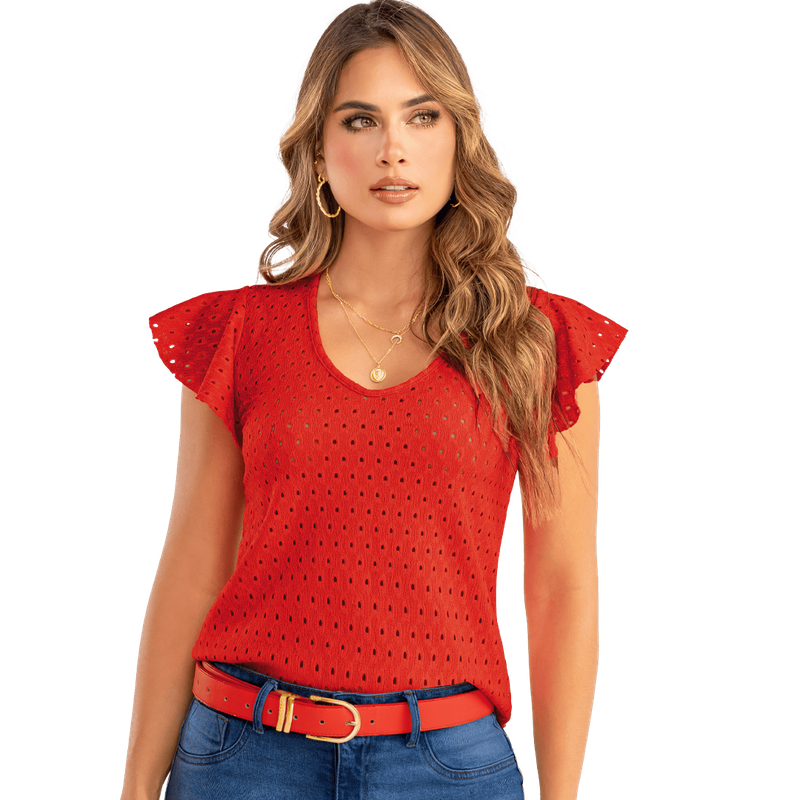Blusa En Poliester Spandex Con Textura, Silueta Semiajustada