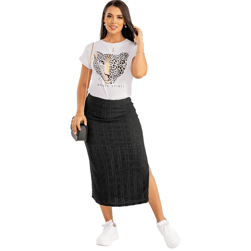 Falda En Poliester Spandex Con Textura, Silueta Ajustado