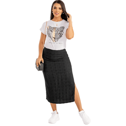 Falda En Poliester Spandex Con Textura, Silueta Ajustado