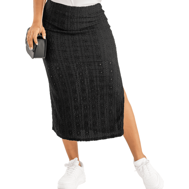 Falda En Poliester Spandex Con Textura, Silueta Ajustado