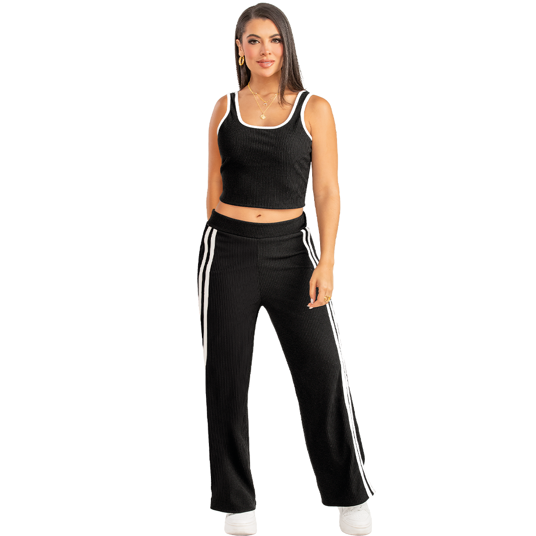 Pantalón Deportivo Negro con Franjas Laterales