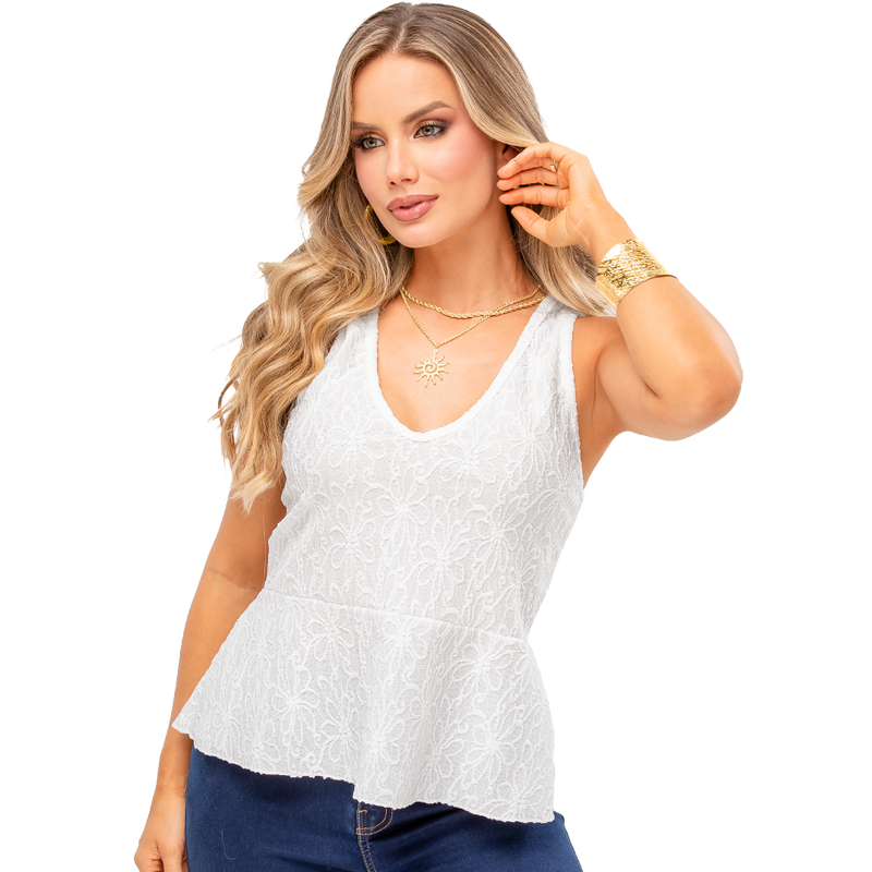 Blusa en Ojalillo Flores Texturizadas