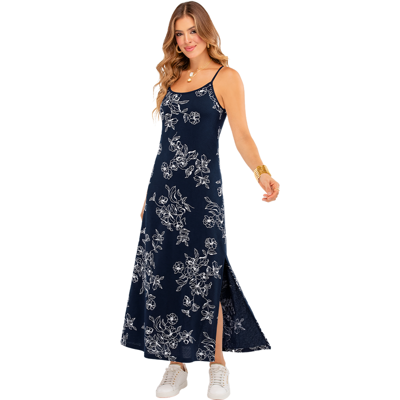Vestido en Poliester Spandex Flores Texturizadas