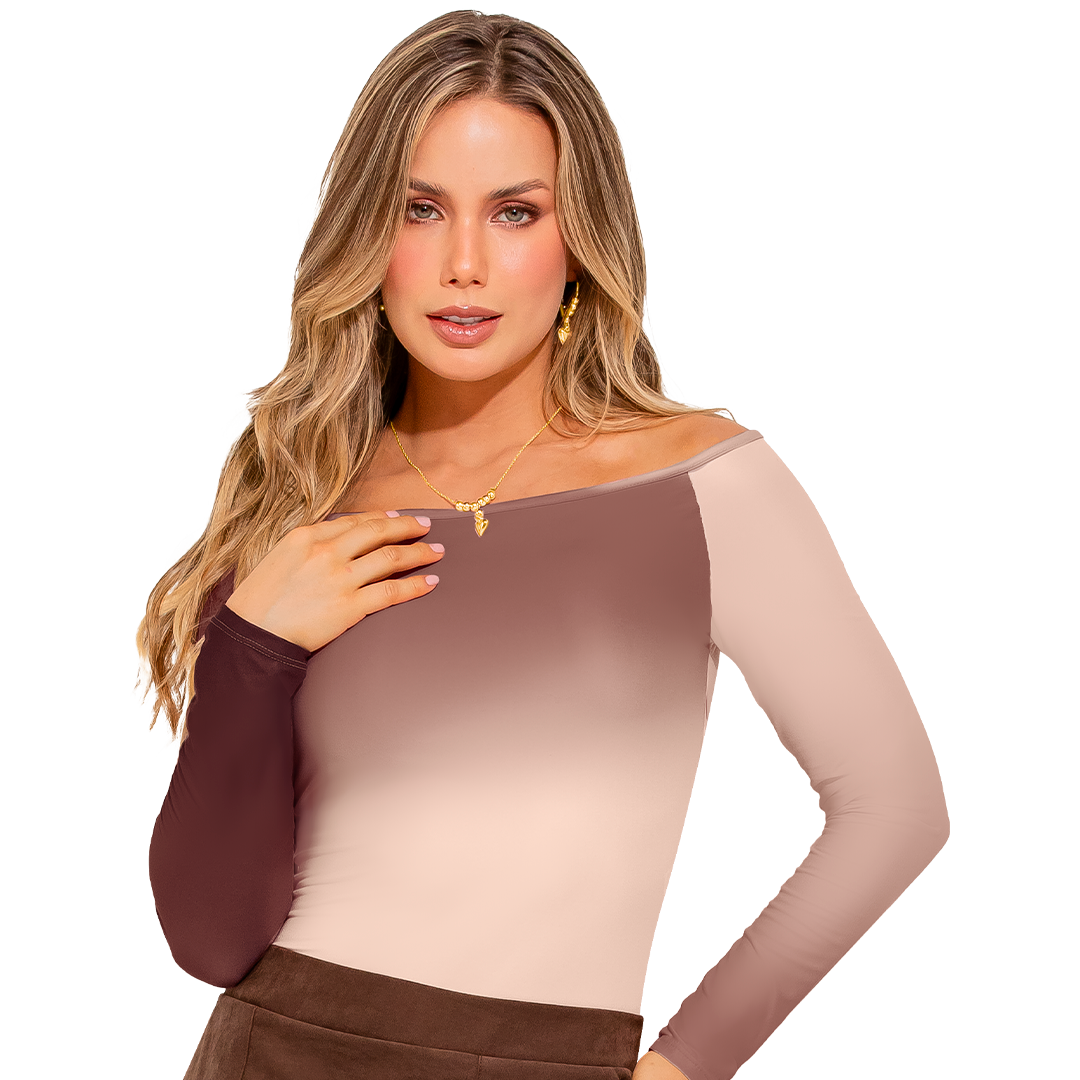 Body Bicolor Rosa y Café de Hombros Descubiertos