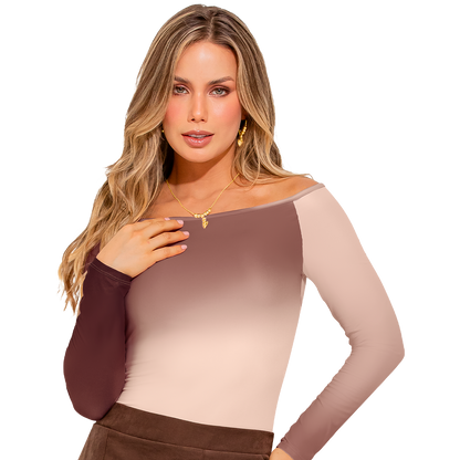 Body Bicolor Rosa y Café de Hombros Descubiertos
