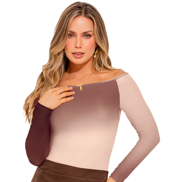 Body Bicolor Rosa y Café de Hombros Descubiertos