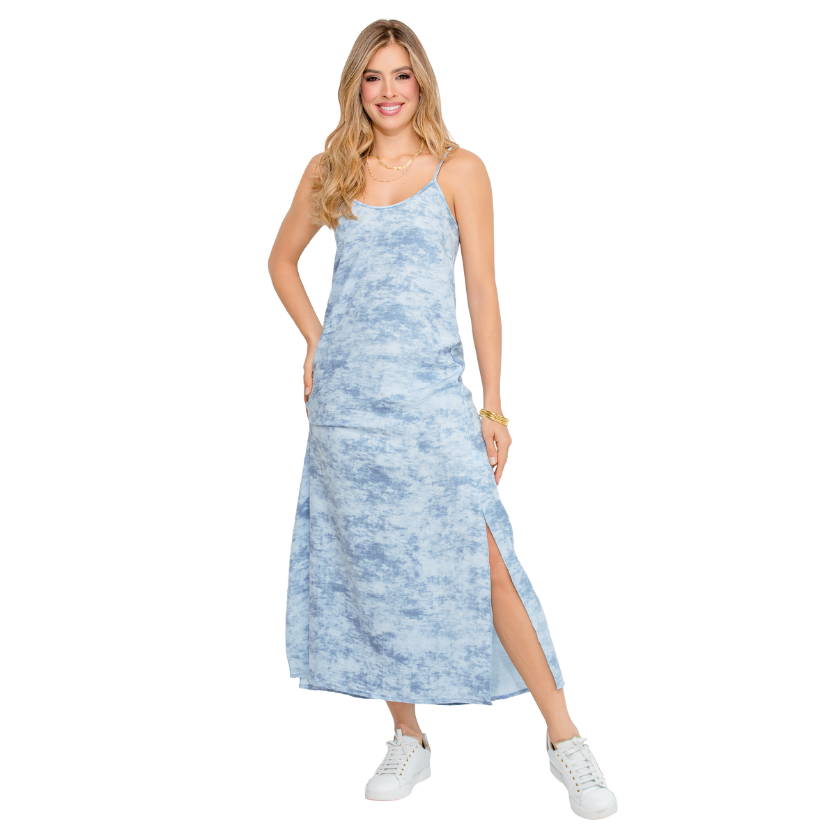 Vestido Tie Dye Azul Semiajustada