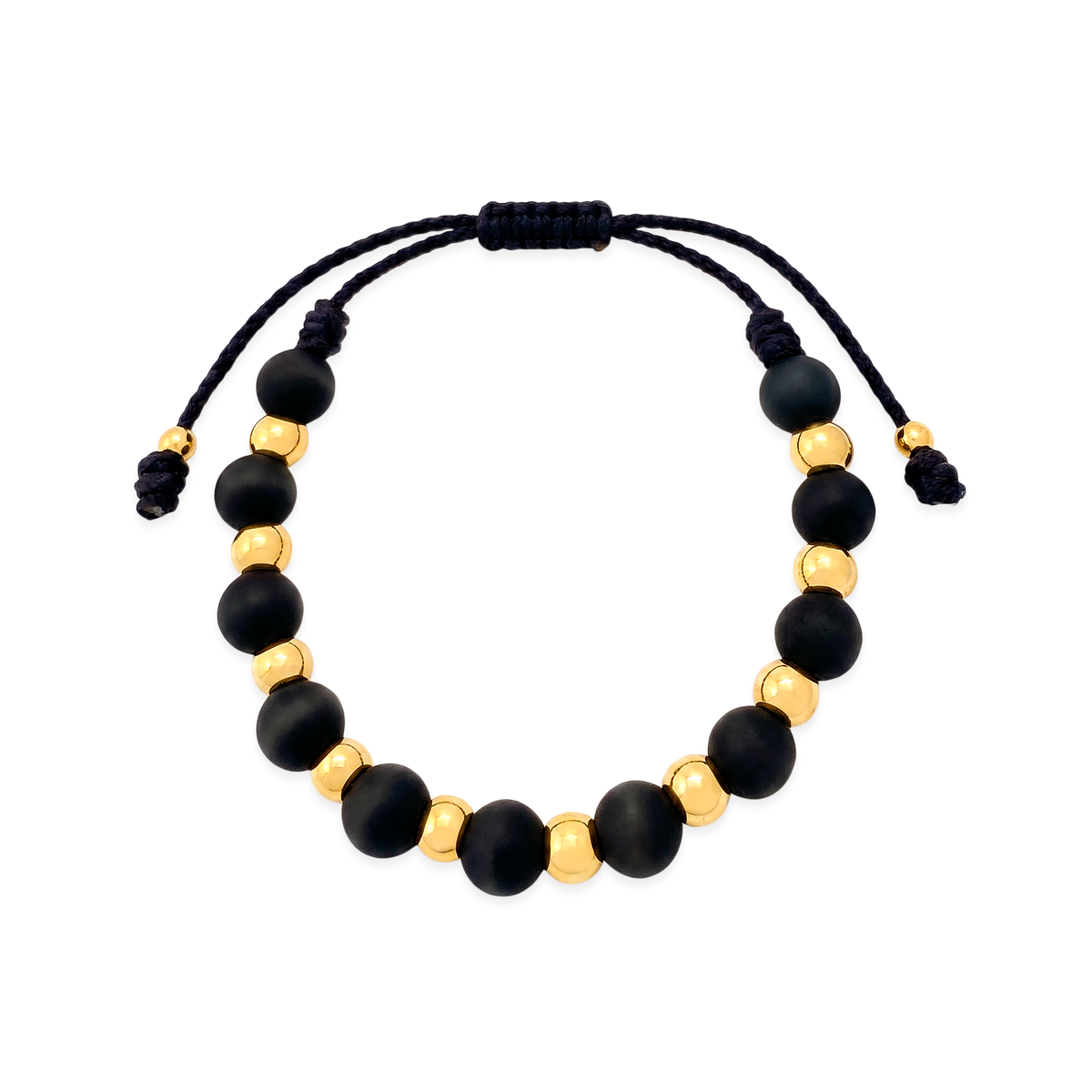 Pulsera Ajustable Cuentas Negras y Doradas