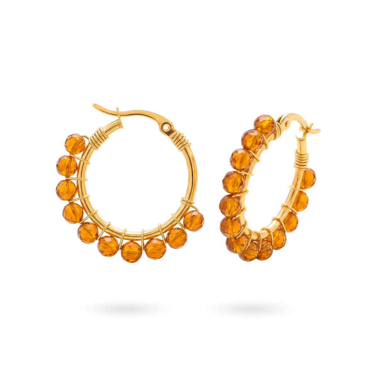 Aretes Dorados Tipo Aro con Piedras