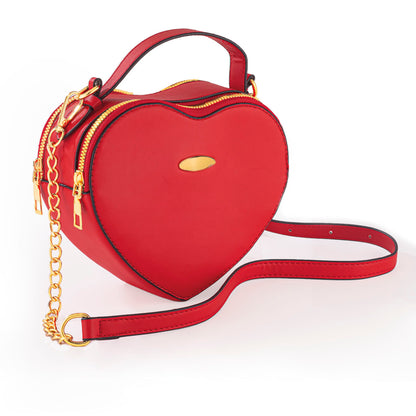 Bolso Material Tipo Cuero- Corazon Rojo