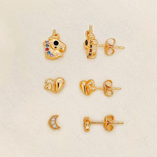 Set por tres topos en baño de oro para niña