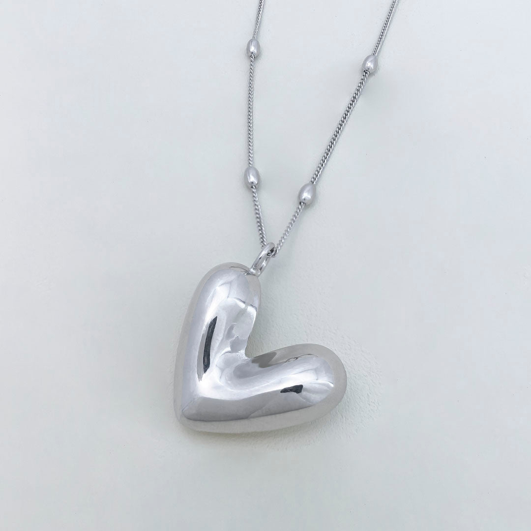 Collar Corazon Baño Plata,    Plateado -