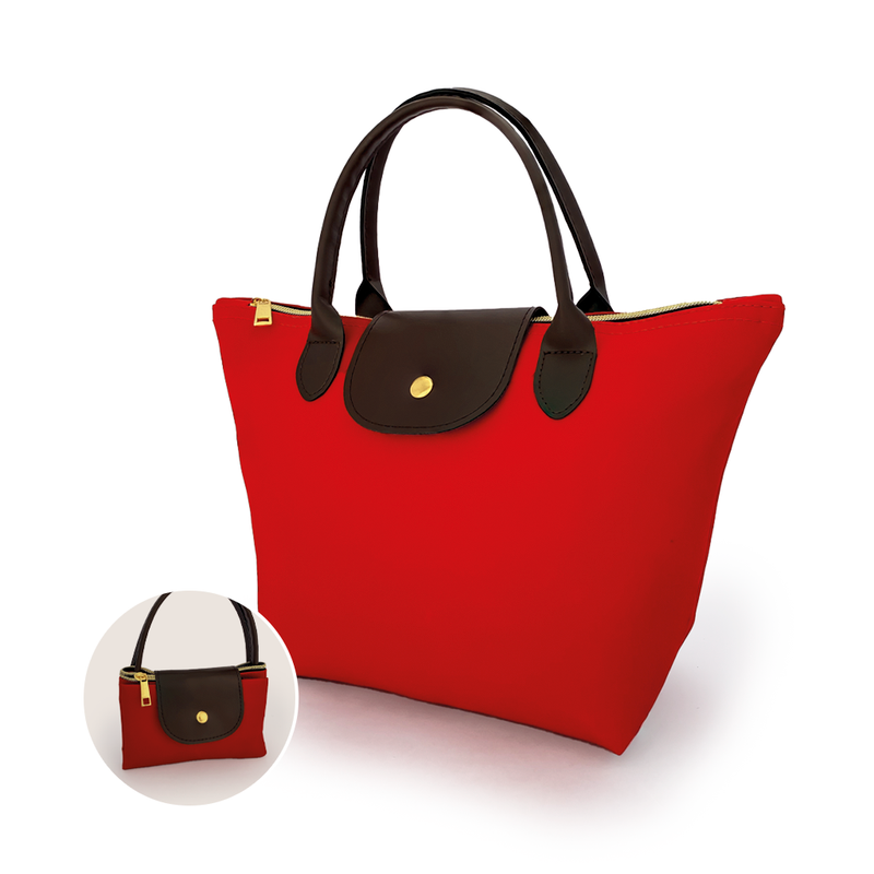 Bolso Sintetico-Tipo Cuero, Cierres Y Boton Dorado - Forrado  Rojo