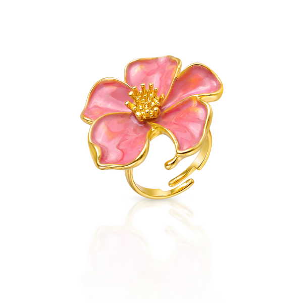 Anillo Dorado Flor Rosa