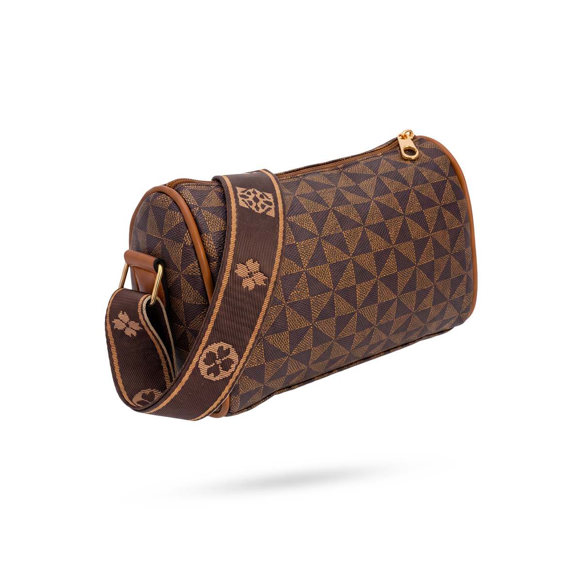 Bolso Café de Cuadros con Correa Ancha