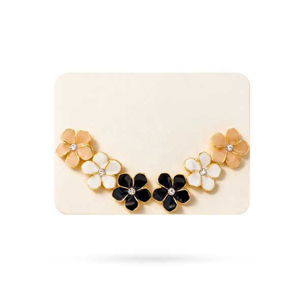 Set X3 Pares de Topos Dorados de Flores Beige, Blanca y Negra