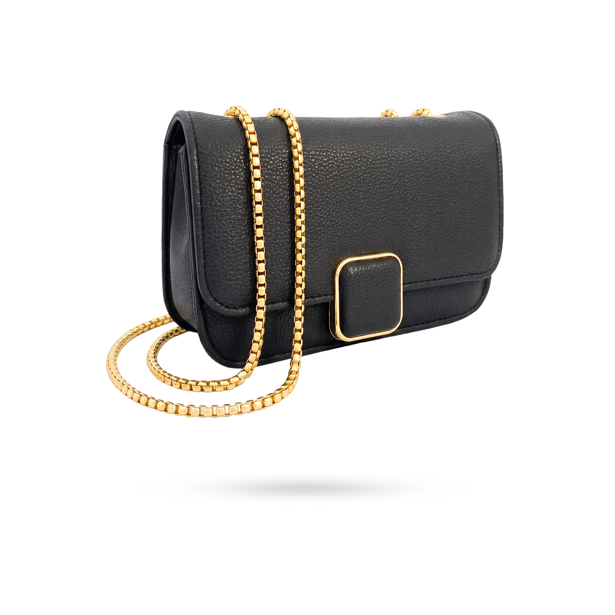 Bolso Negro Solapa con Cadena Dorada