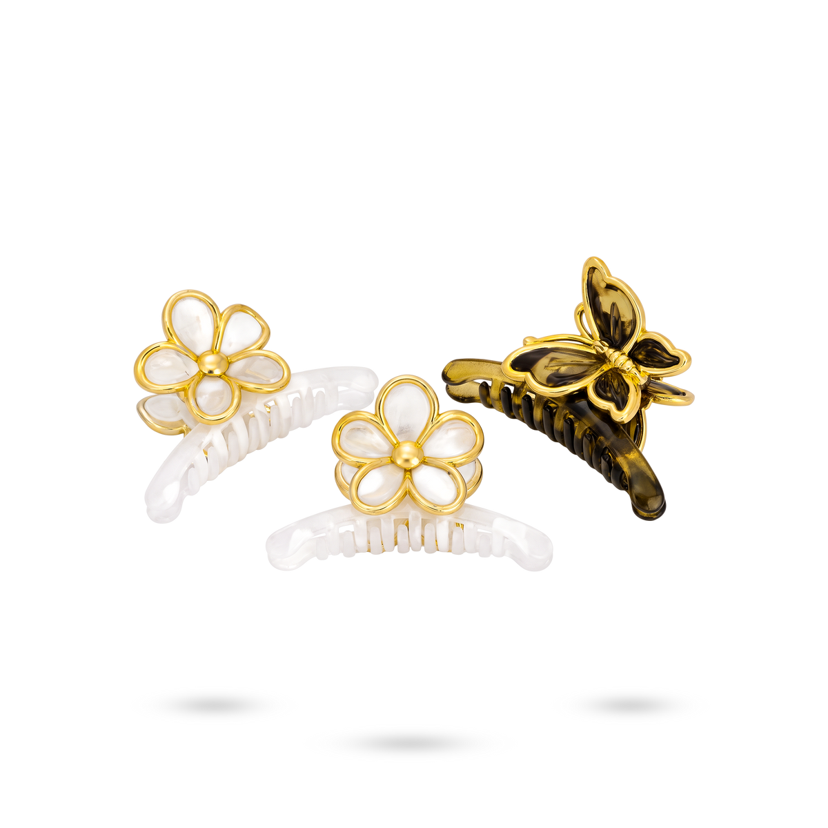 Set X3 Ganchos para Cabello Dorados de Flores y Mariposa