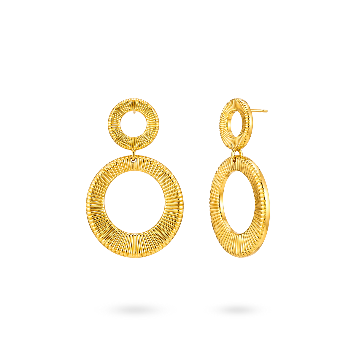 Aretes Dorados Colgantes Doble Círculo