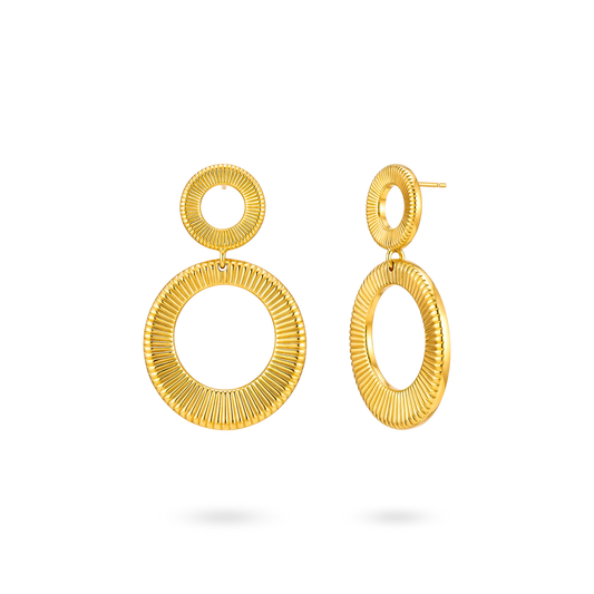 Aretes Dorados Colgantes Doble Círculo