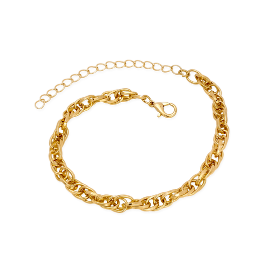 Set X3 Pulseras Doradas: Trenzada, Banda Ancha y Cadena Gruesa