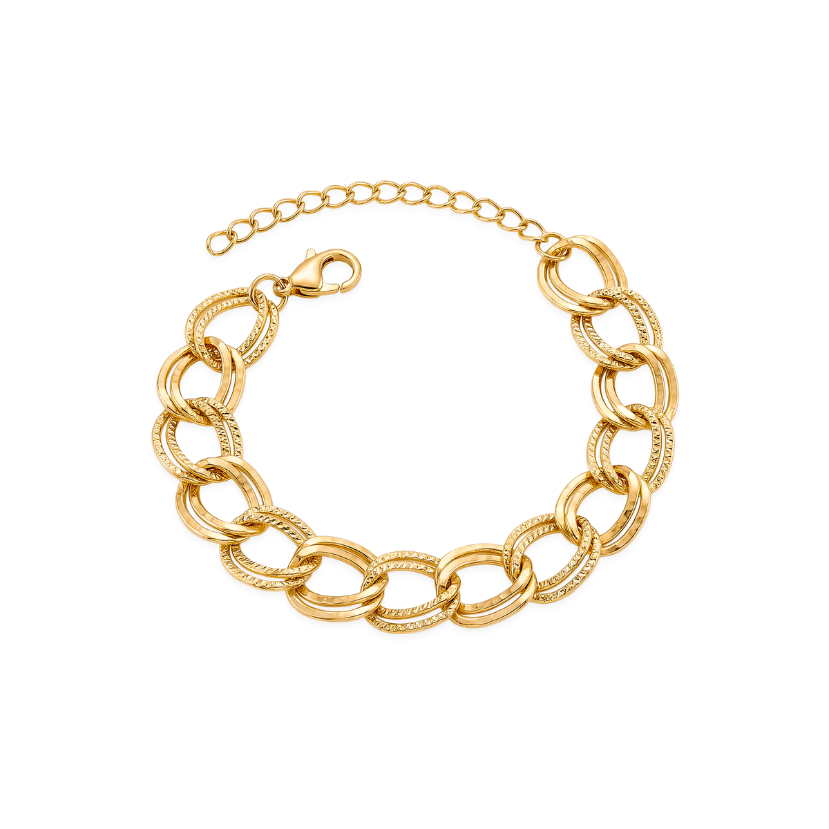 Set X3 Pulseras Doradas: Trenzada, Banda Ancha y Cadena Gruesa
