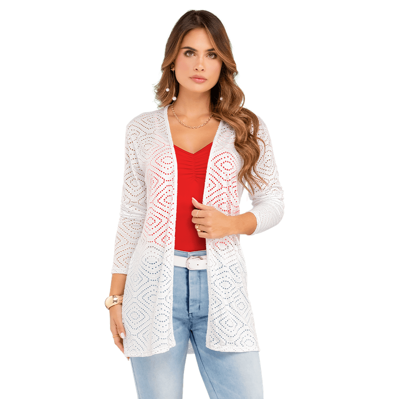 Cardigan En Ojalillo Tejido De Punto
