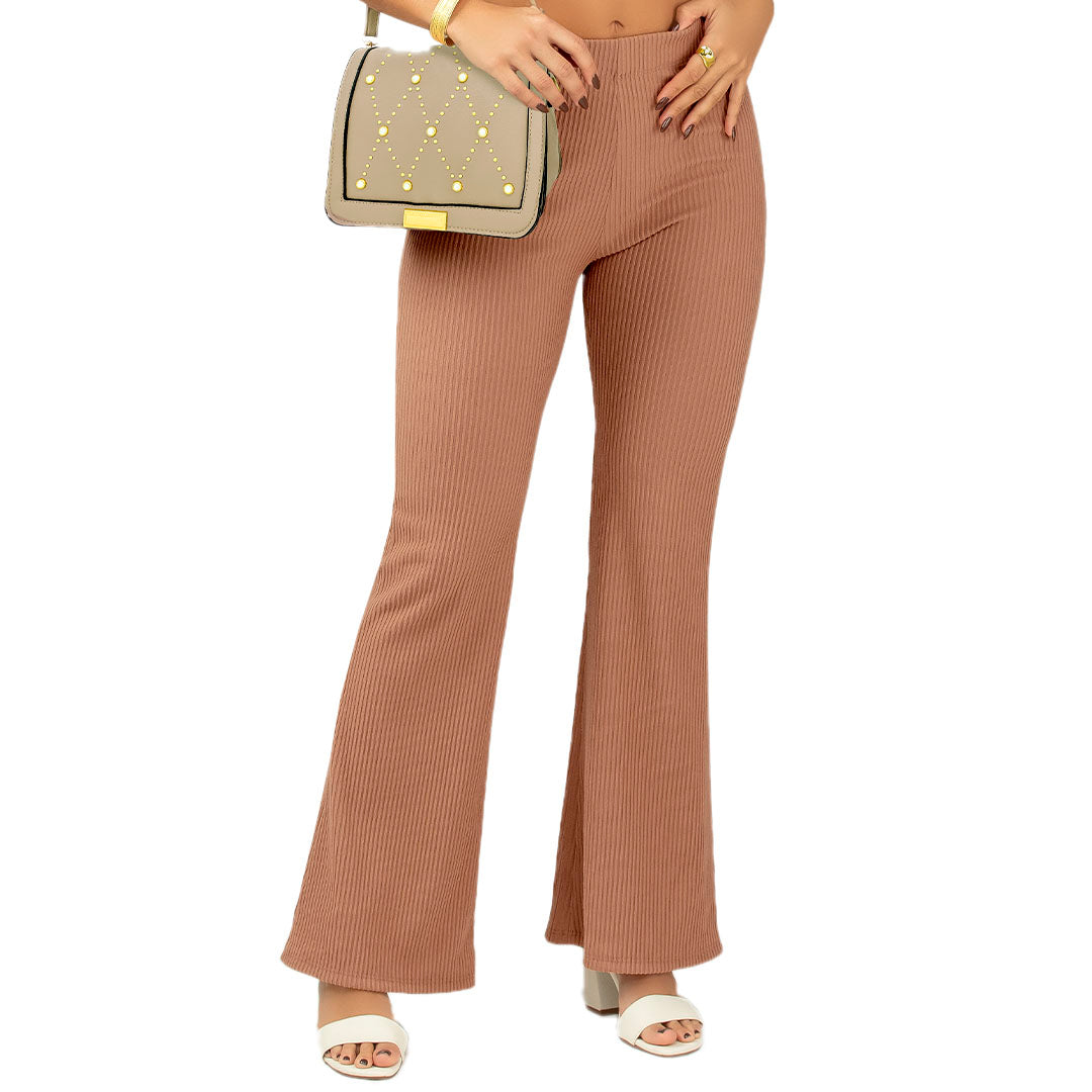 PANTALON EN RIB, SILUETA SEMIAJUSTADA