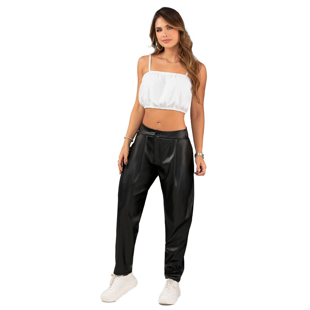 PANTALON EN CUERINA, SILUETA SEMIAJUSTADA